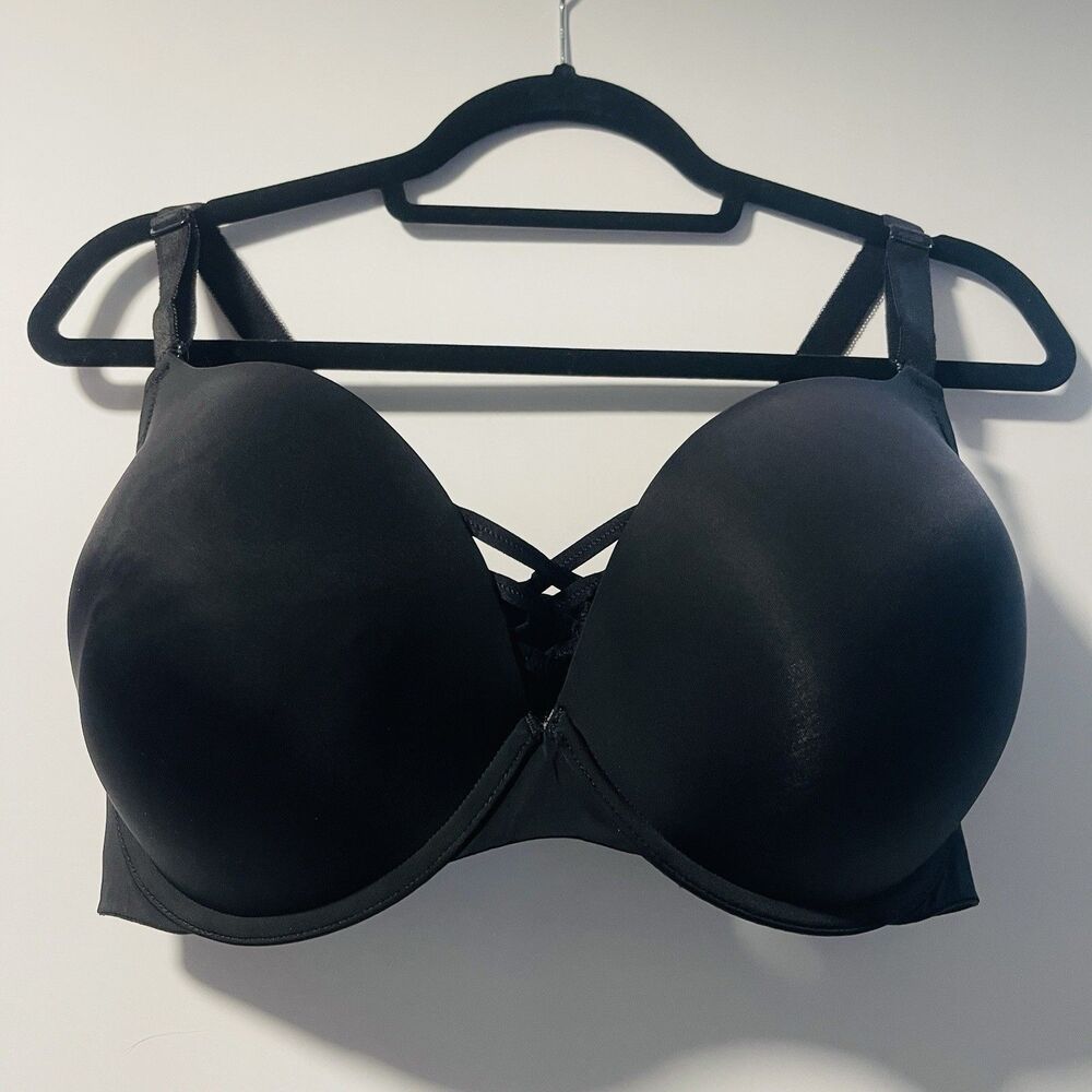 TORRID CURVE, XO 360 Back Smooth Push-Up Plunge U/W T-Shirt Bra Black Sz 40DDD